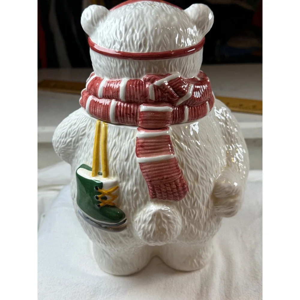 Asia Master Group Vintage Polar Bear Cookie Jar‎ Winter Scarf Goggles Ice Skates